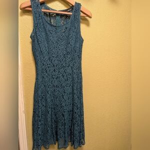 Teal Lace Sleeveless Fit & Flare Dress with Slip Dress